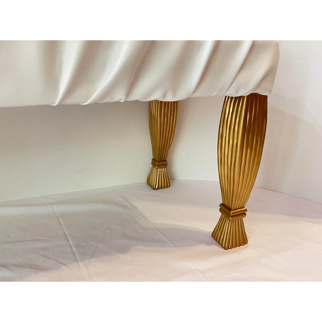 White Large White Leather Gold Wood Bench For Sale - Image 8 of 12