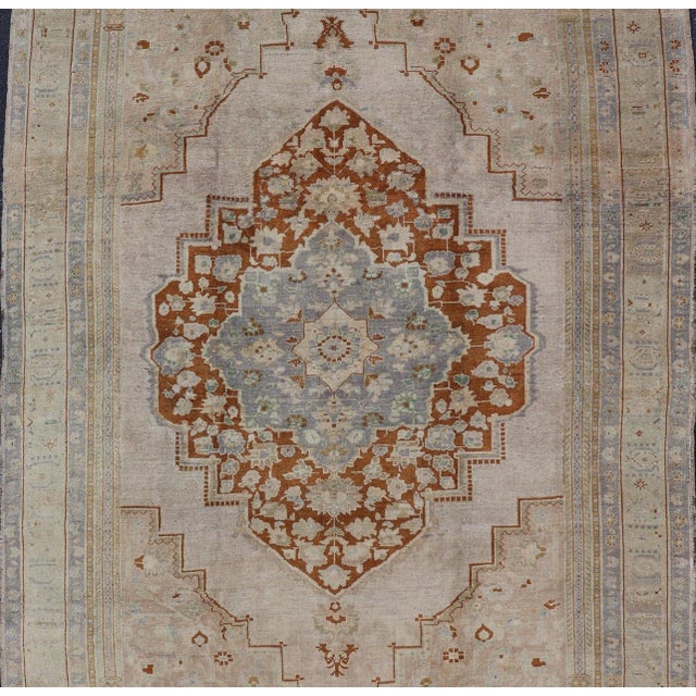 Tribal Vintage Turkish Oushak Rug in Brown, Pale Green, Taupe & Taupe Light Purple For Sale - Image 3 of 17