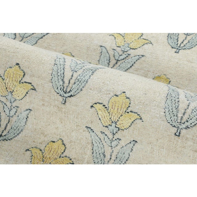 Rug & Kilim’s Block Print Rug With Ivory Field and Gold Floral Blossoms For Sale In New York - Image 6 of 7