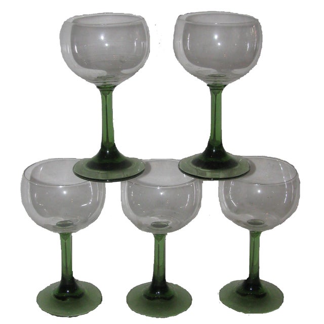 European GreenStemmed Wine Glasses Set of 5 Chairish