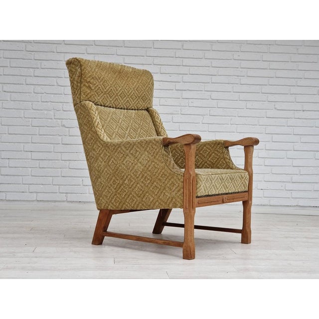 Vintage Danish Highback Armchair in Fabric and Oak, 1960s For Sale - Image 18 of 18