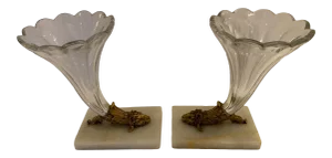 Cut Glass Marble and Bronze Cornucopia -A Pair
