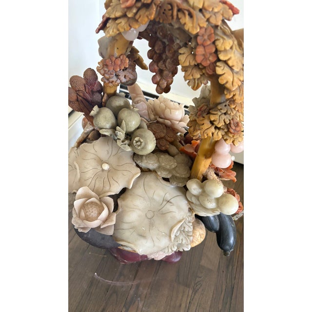 Mid 20th Century Monumental 31" Chinese Hand-Carved Soapstone "Basket of Abundance" Sculpture For Sale - Image 5 of 13