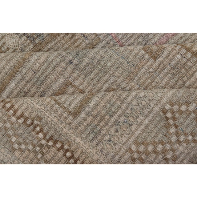 Vintage Turkish Embroidered Square Designed Kilim in Tan, Cream, and Light Green For Sale - Image 11 of 12