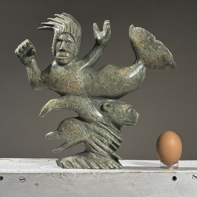 1950s Vintage Hand Carved Inuit Folk Art Soapstone Sculpture of Sedna, Stamped For Sale - Image 5 of 10