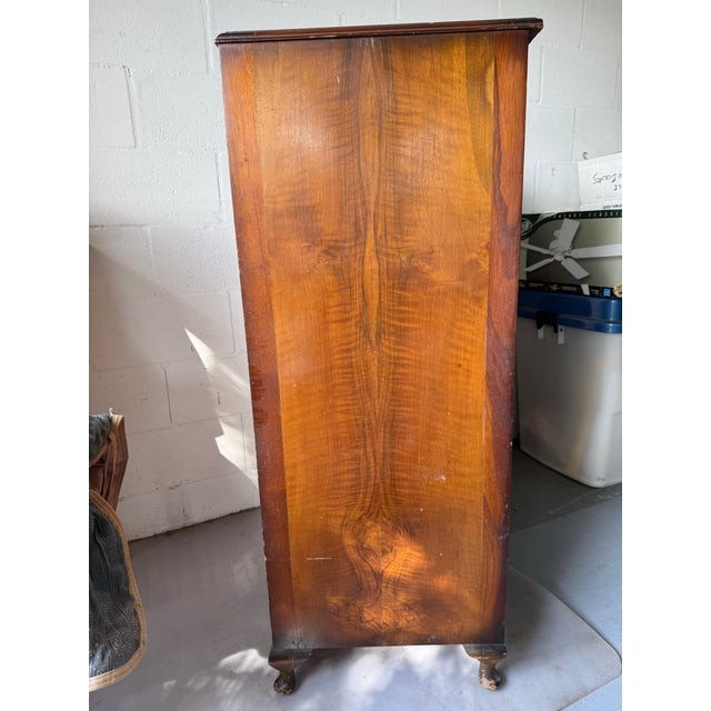 Early 20th Century Walnut Vennier TallBoy Cabinet With Brass Hardware For Sale - Image 4 of 4