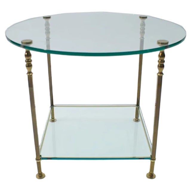 Italian Round Glass and Brass Coffee Table, 1970s For Sale