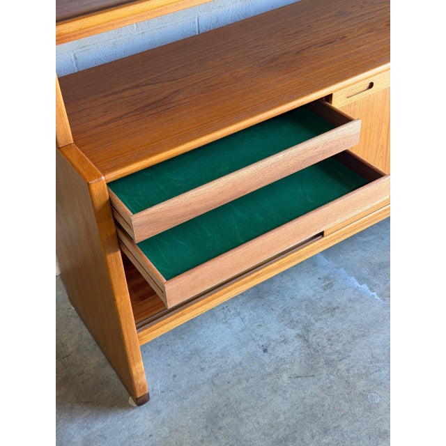 Skovby Teak Credenza and Hutch With Glass Sliding Doors Danish Mid-Century Modern 1970s For Sale In Los Angeles - Image 6 of 14