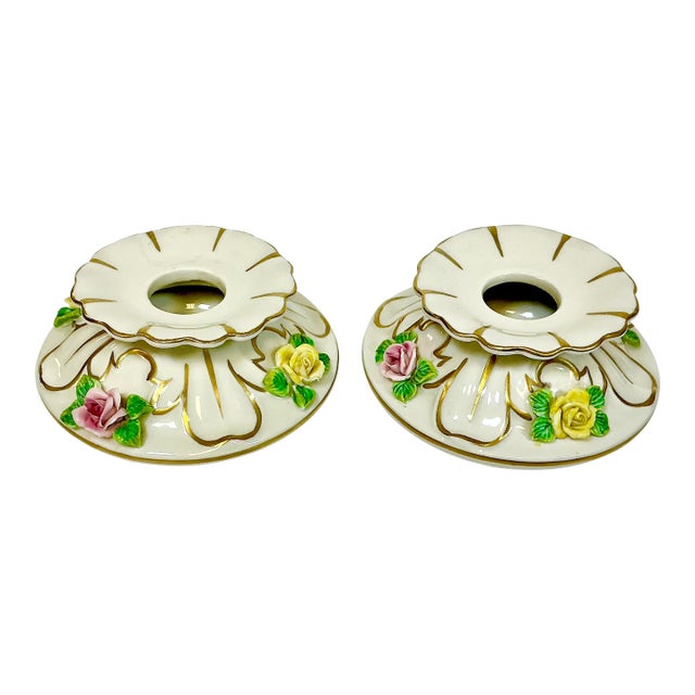 1950s Vintage Dresden German Porcelain Candle Holders - A Pair. For Sale