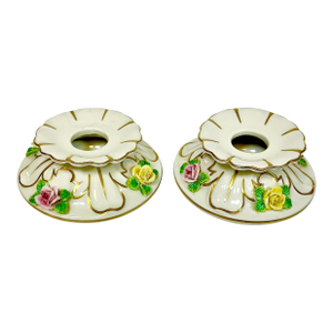 1950s Vintage Dresden German Porcelain Candle Holders - A Pair