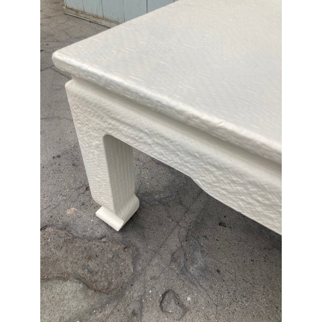 Wood Karl Springer Linen Wrapped Elongated Chinoiserie Coffee Table For Sale - Image 7 of 13