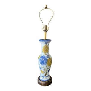 1960s Blue Floral Vee Jackson California Lamp For Sale