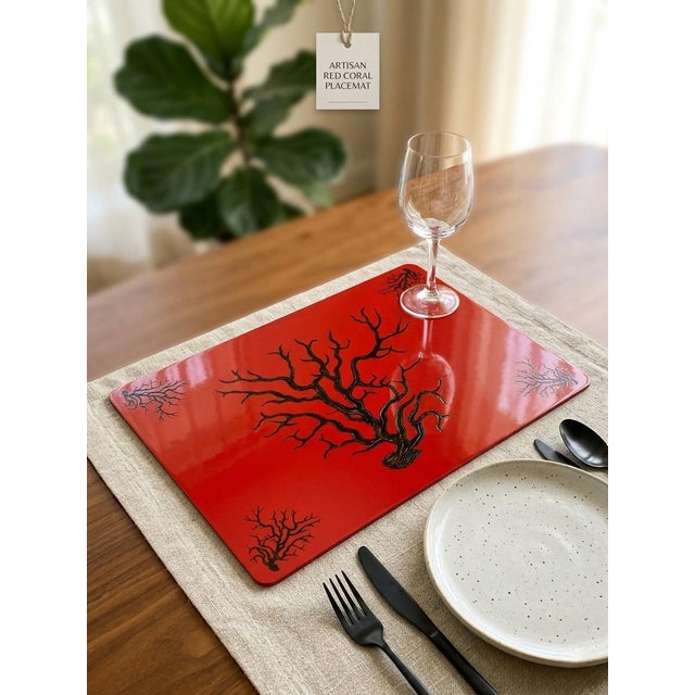 2000 - 2009 Vintage Italian Hardboard Placemat With Naturalistic Coral Motif For Sale - Image 5 of 9