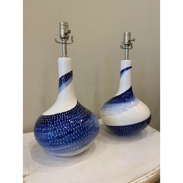 Blue Blue and White Ceramic Lamps- a Pair For Sale - Image 8 of 10