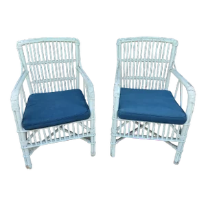 1950s Pair of Vintage Porch Armchairs With Bentwood Frame Rattan Chairs