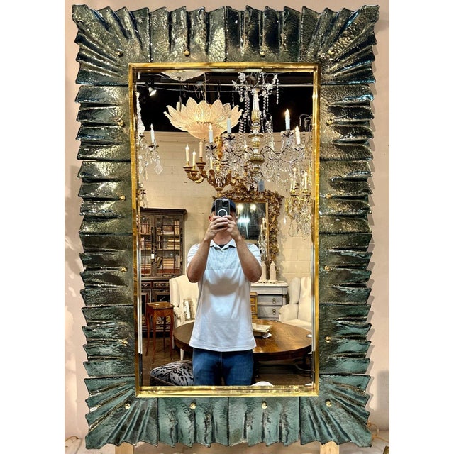 Green Murano Glass Fontana Green Fold Mirror For Sale - Image 8 of 8