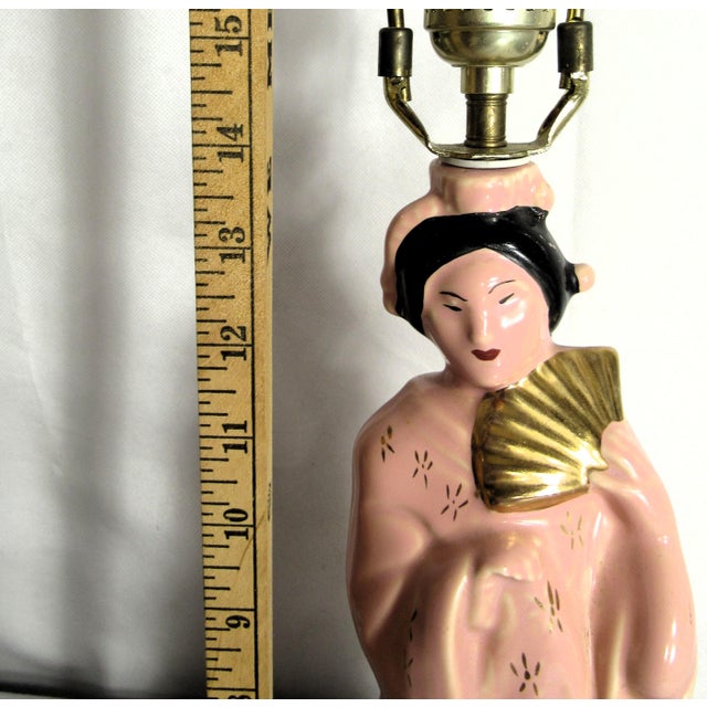 Ceramic Mid 20th Century Asian Lady Lamp 1940 - 1950 For Sale - Image 7 of 11