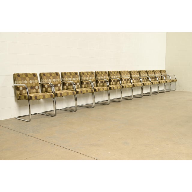 Mies Van Der Rohe Brno Style Mid-Century Modern Chrome Tubular Cantilever Club Chairs, Set of Twelve For Sale - Image 16 of 16