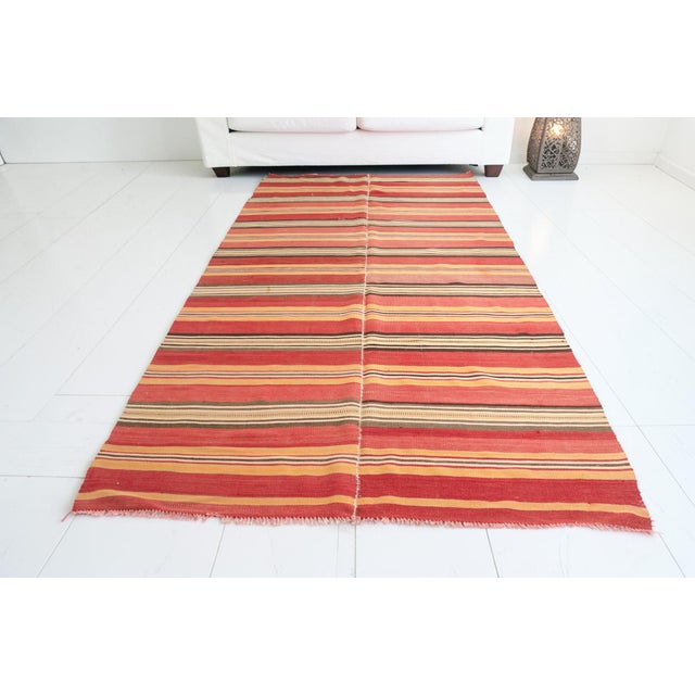 1950s Vintage Red Striped Kilim Rug For Sale - Image 5 of 10