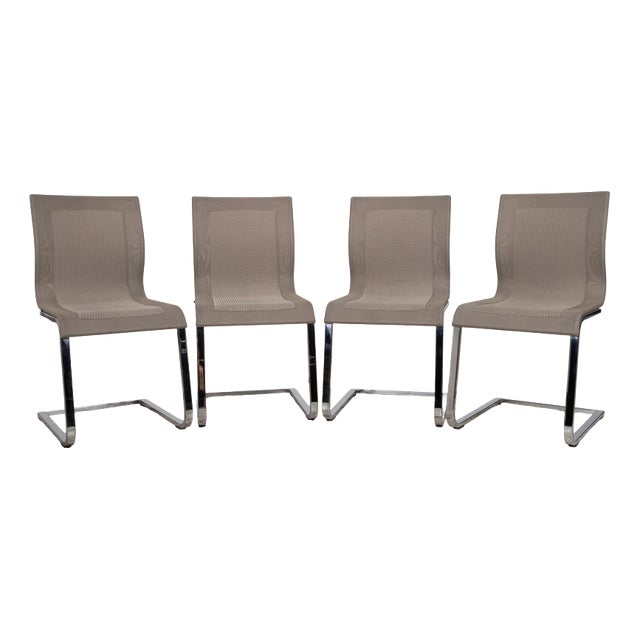 Magnum Stricktex Chairs in Fabric and Chrome in Grey and Beige from Team 7, Set of 4 For Sale