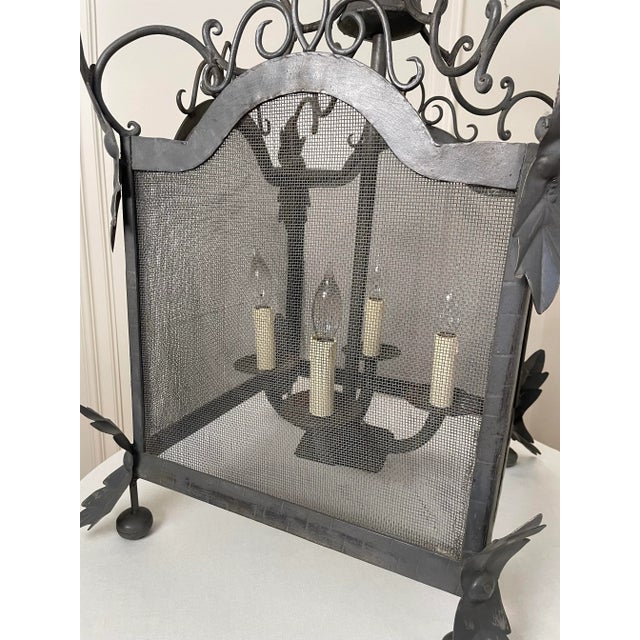French Country Square Pewter Finish Metal Pendant Ceiling LIght For Sale In Houston - Image 6 of 12