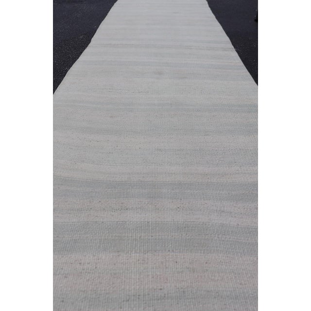 Mid 20th Century Vintage Turkish Kilim Runner in Soft Ivory, Pale Gray, and Misty Blue Tones For Sale - Image 5 of 11