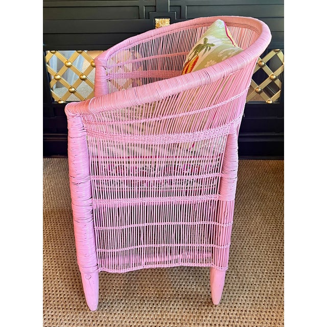 Pair of Pink Wicker Chairs Palm Beach Style For Sale - Image 4 of 14