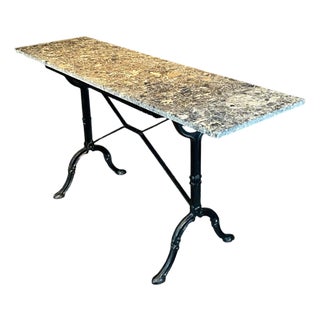 French Marble Top Bistro Cafe Console Table or Writing Desk With Iron Base For Sale