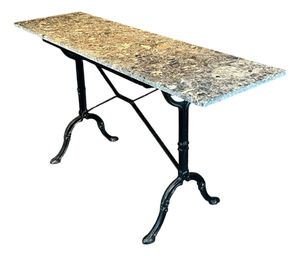 French Marble Top Bistro Cafe Console Table or Writing Desk With Iron Base