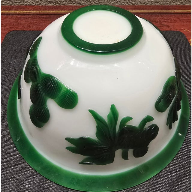 Glass Antique Peking Glass Bowl With Flowers and Fish Motifs For Sale - Image 7 of 7