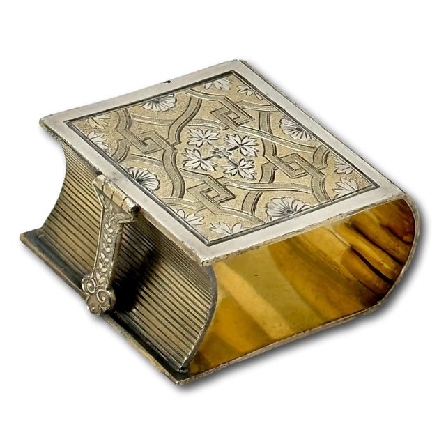 Large Unusual Beautifully Hand Engraved Antique Victorian Book - Bible Form Sterling Silver Napkin Ring - Circa 1870s For Sale - Image 9 of 12