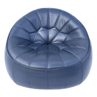 Ligne Roset Leather Ottoman Swiveling Armchair For Sale