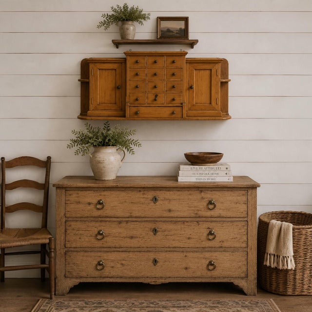 Rustic European Antique Continental Primitive Pine Apothecary or Spice Wall Cabinet Shelf For Sale - Image 3 of 6