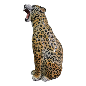 Mid 20th Century Life Size Italian Terracotta Painted Leopard