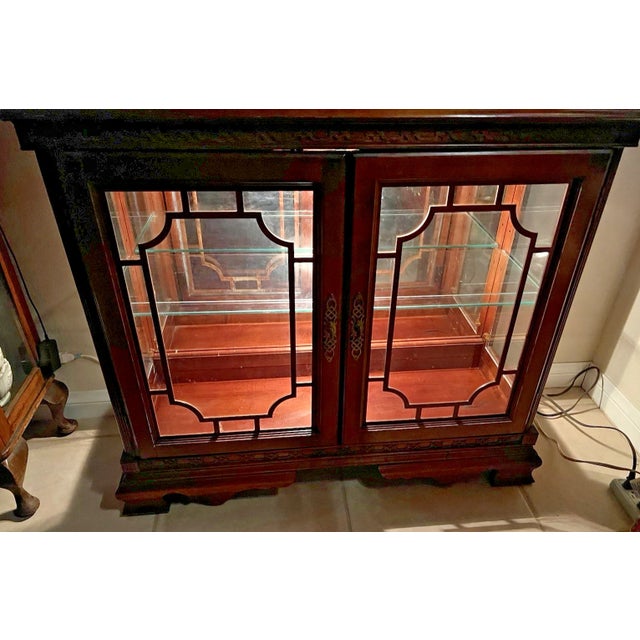 Vintage China Cabinet Curio Display Glass Door, Shelf, Curved Sides, Mirror Back For Sale - Image 14 of 14