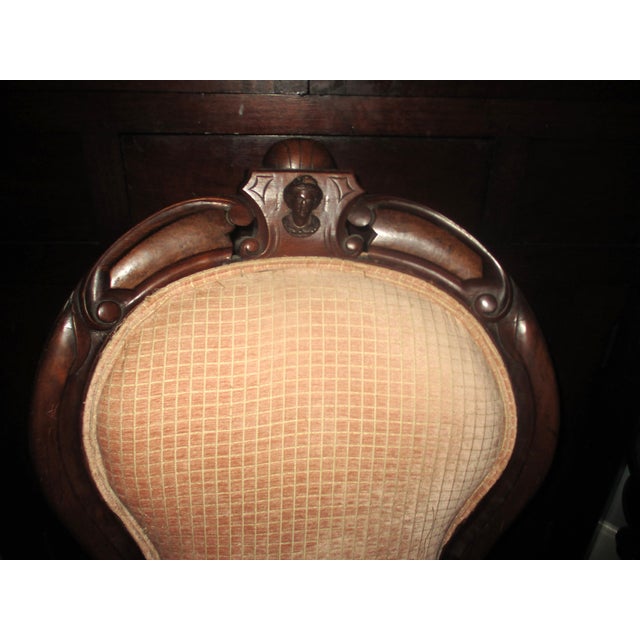 Antique Walnut Renaissance Revival Hand Carved With Ladies Face Parlor Chair For Sale - Image 10 of 12