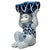 A lovely and whimsical blue and white chinoiserie pedestal bowl featuring a charming monkey holding a cabbage overhead....