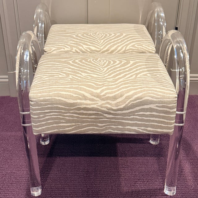 Textile Pair Gibbs Acrylic Benches For Sale - Image 7 of 8