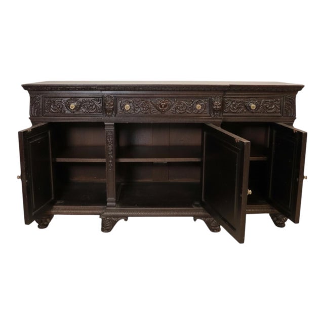 Victorian French Renaissance Ebonized Oak Buffet Cabinet Credenza Sideboard For Sale In Atlanta - Image 6 of 8