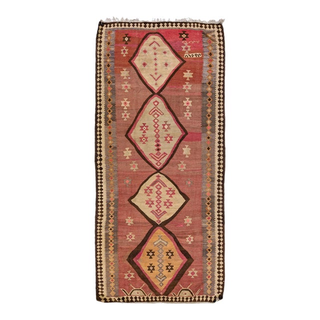 1960s Vintage Turkish Kilim Rust Handmade Tribal Wool Rug For Sale