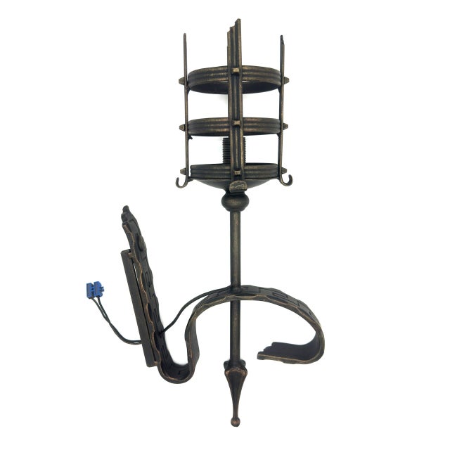 Rustic Hand-Forged Wrought Iron Wall Sconce Body (Gold Patina Twist Stem) Classical Architectural Fixture For Sale - Image 3 of 4