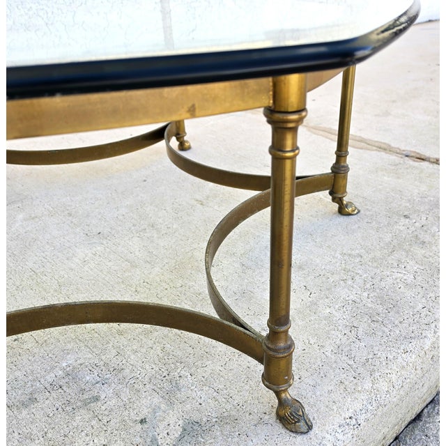 Vintage LaBarge Hexagonal Brass Hoof Footed Glass Top Coffee Table For Sale - Image 12 of 13