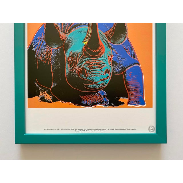 Contemporary Andy Warhol Estate Vintage 1989 Endangered Species Framed Lithograph Pop Art Print " Black Rhinoceros " 1983 For Sale - Image 3 of 16