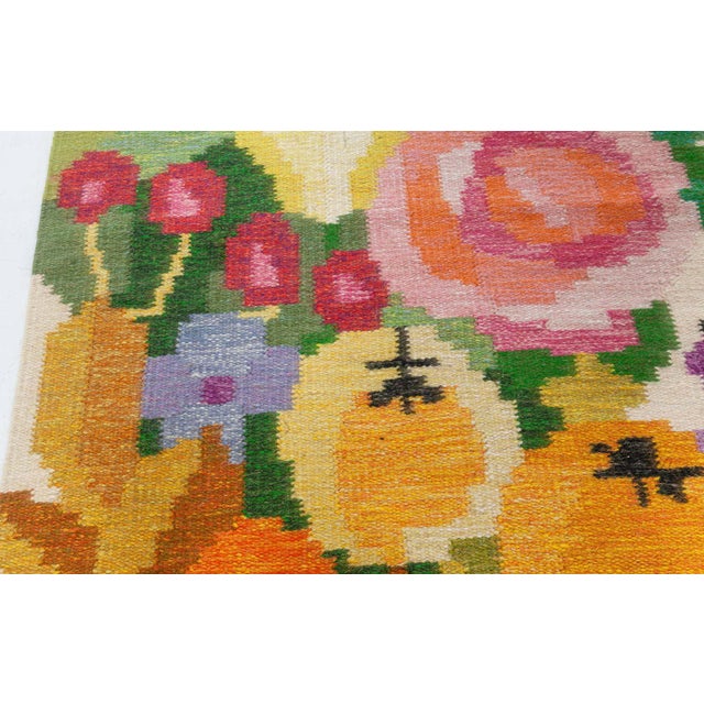 Mid 20th Century Doris Leslie Blau Vintage Swedish Floral Design Flat Woven Rug by Ingegerd Silow For Sale - Image 5 of 9