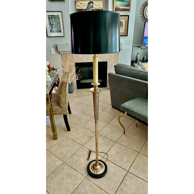 1970s Vintage French Directoire Style Solid Brass & Marble Floor Lamp For Sale - Image 5 of 16