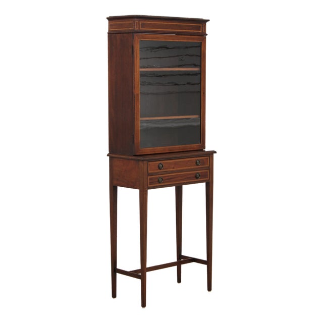Antique Edwardian 2 Drawer Inlaid Mahogany Curio Cabinet For Sale