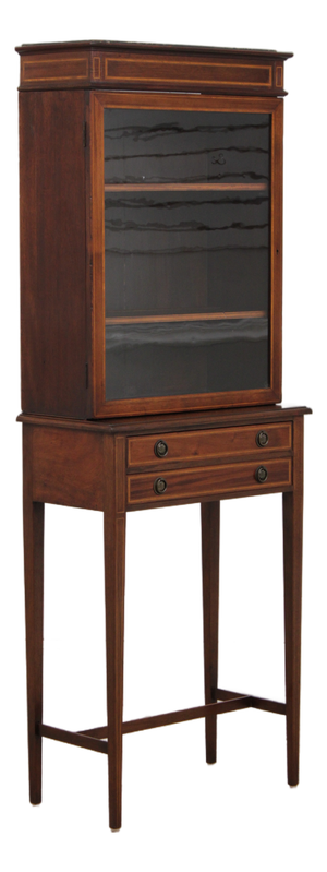 Antique Edwardian 2 Drawer Inlaid Mahogany Curio Cabinet