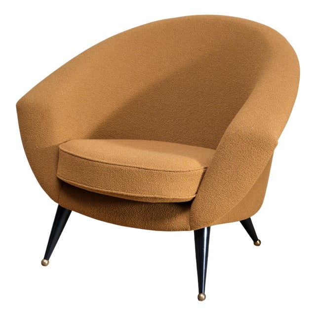 Vintage Swedish Tellus Lounge Chair in Ochre Wool Bouclé by Folke Jansson, 1950s For Sale