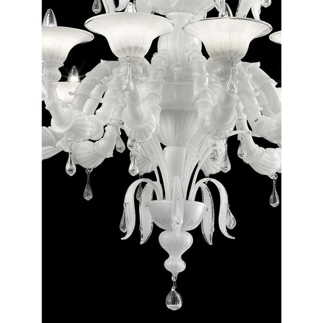 White Venetian Ca Rezzonico Murano Glass Chandelier with Clear Glass Drops by Simoeng for Simoeng For Sale - Image 4 of 7