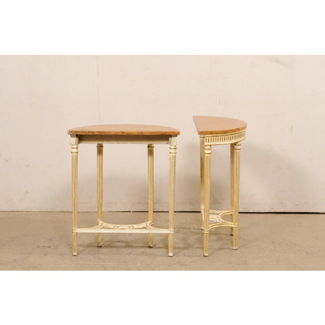 Wood Early 20th Century Italian Pair Antique Petite-Size Demi-Lunes For Sale - Image 7 of 11